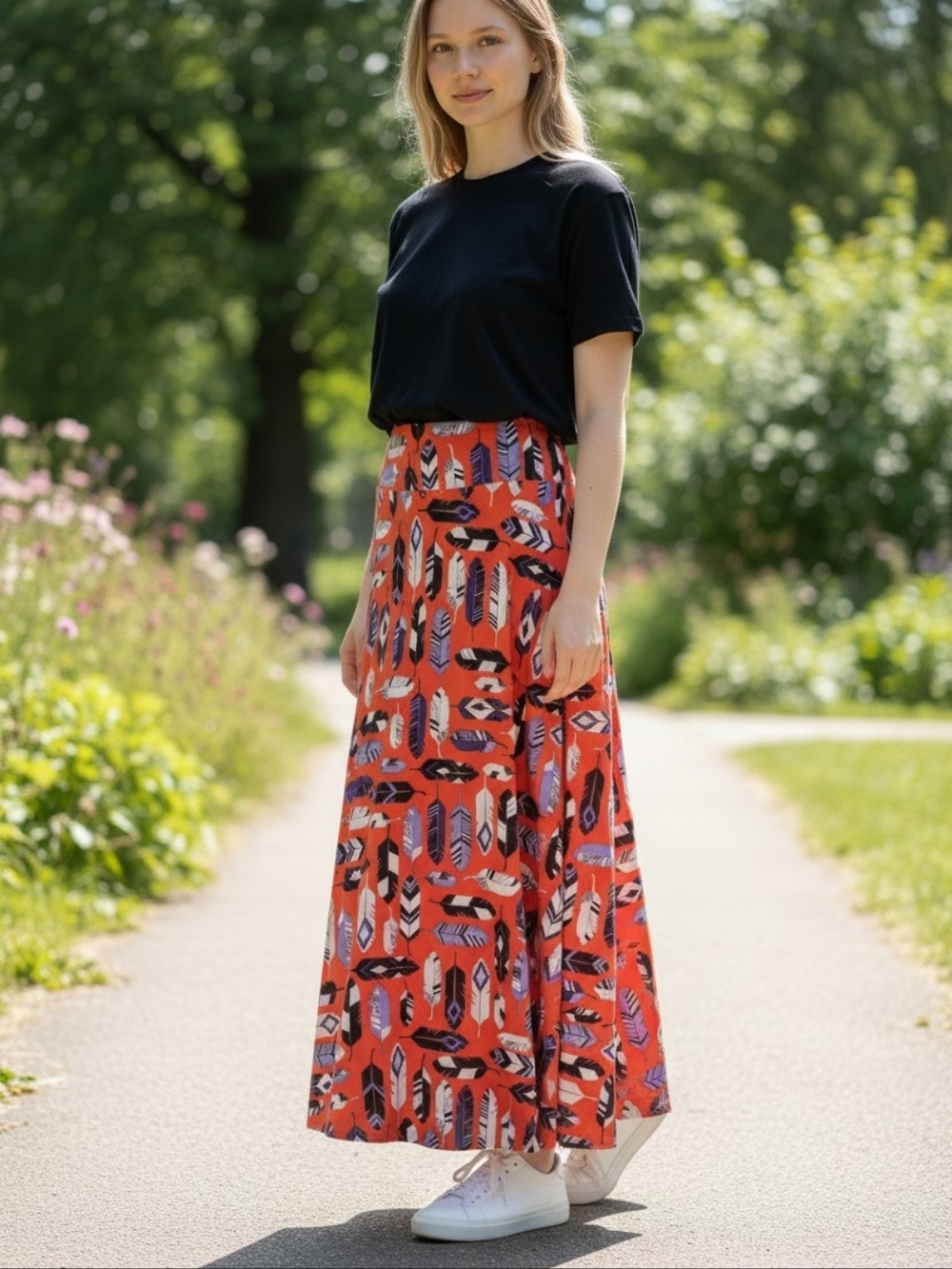 SOUTHWEST WESTERN Lularoe Feather Print Maxi Skirt Sz M NWT